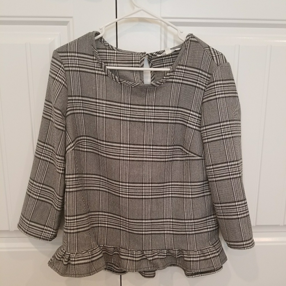 Downeast Plaid Peplum Top NWT
